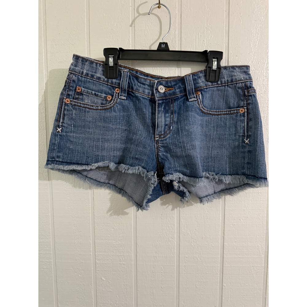 Refuge Womens Denim Cutoff Shorts Medium Wash Low Rise Frayed Hem Size 7
